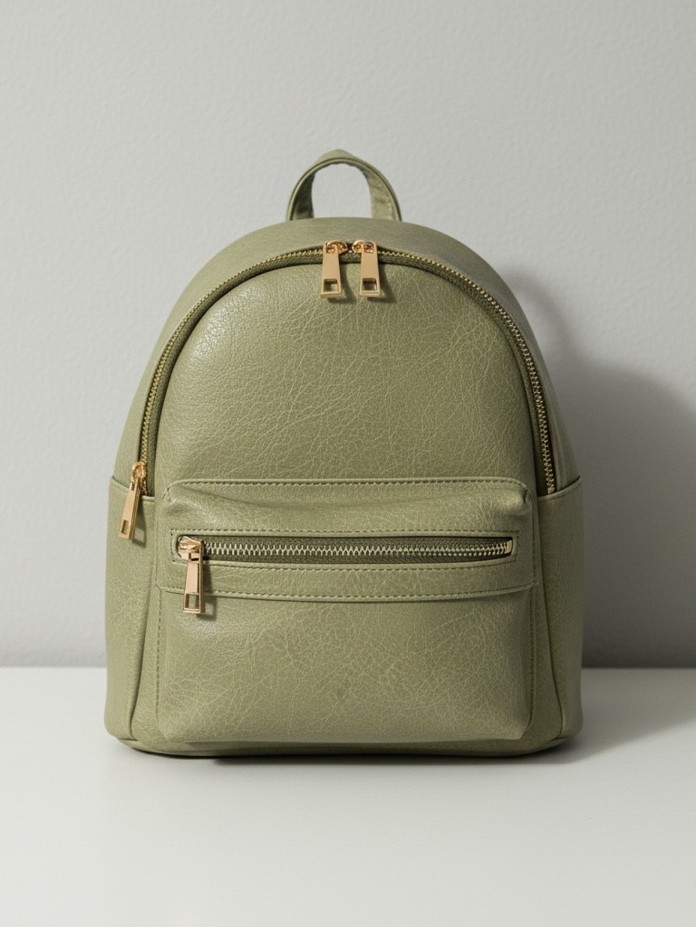 NGIL Y2K Olive Green Faux Leather Front Pokcet Mini Backpack Everyday Bag